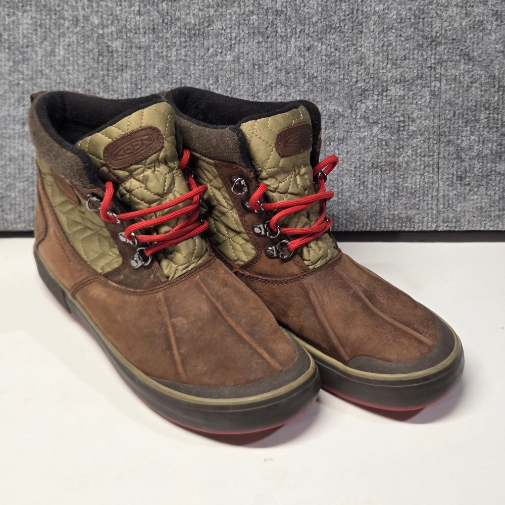 KEEN Elsa II Womens 9 Waterproof Quilted Winter Duck Boots Brown Green Leather
